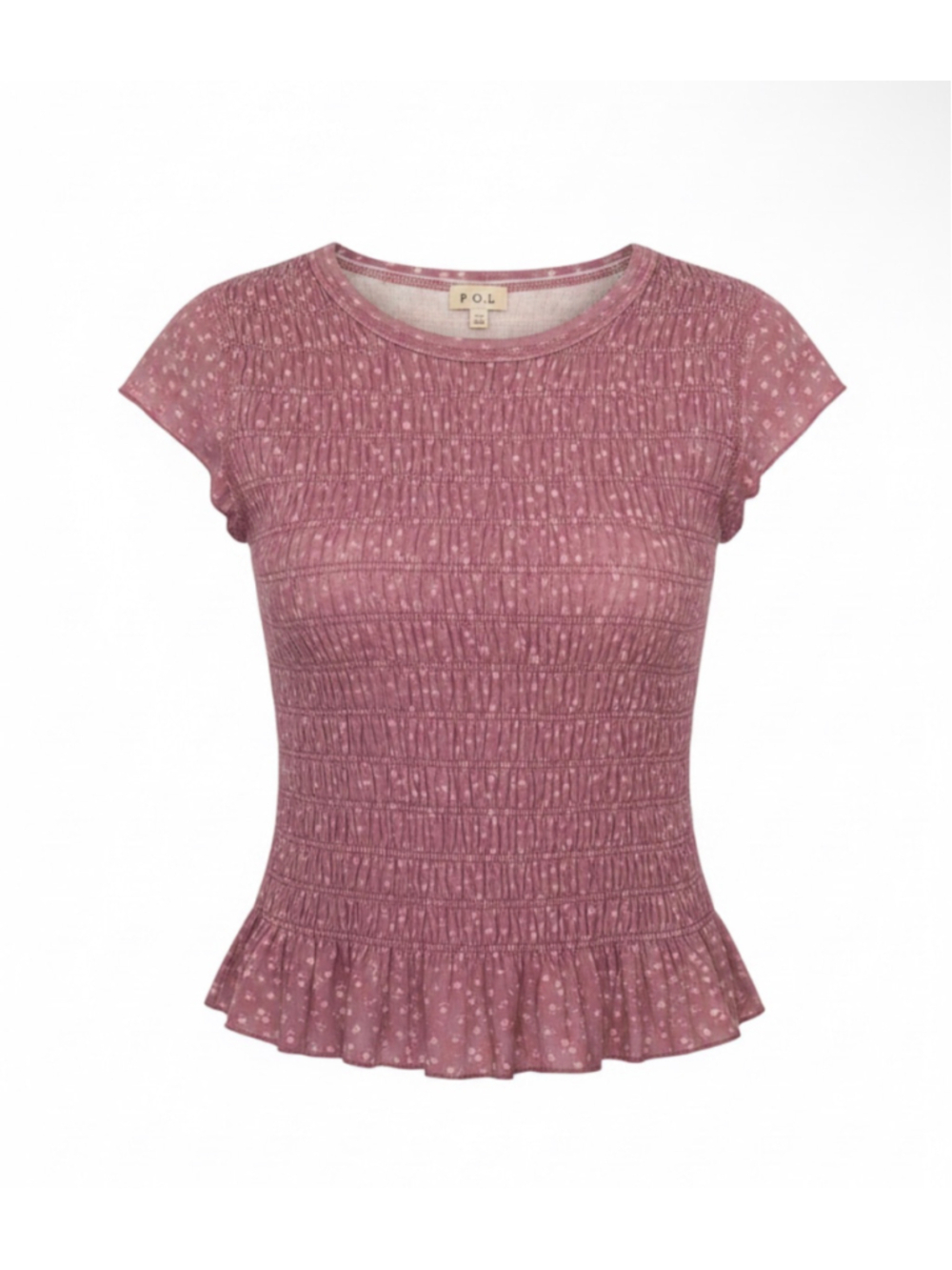 Women's POL Mauve Pink Floral Smocked Short Sleeve Top L